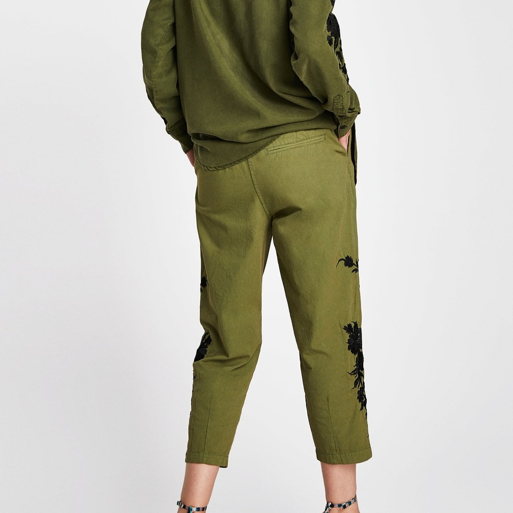 NWOT Zara Boho US 8 Embroidered Chino Pants - Picture 5 of 6